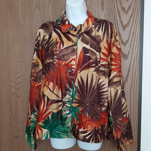 Chico's Design Women's Silk Beaded Leaf Leafy Fall Jacket Size 3 (XL) - Picture 1 of 5